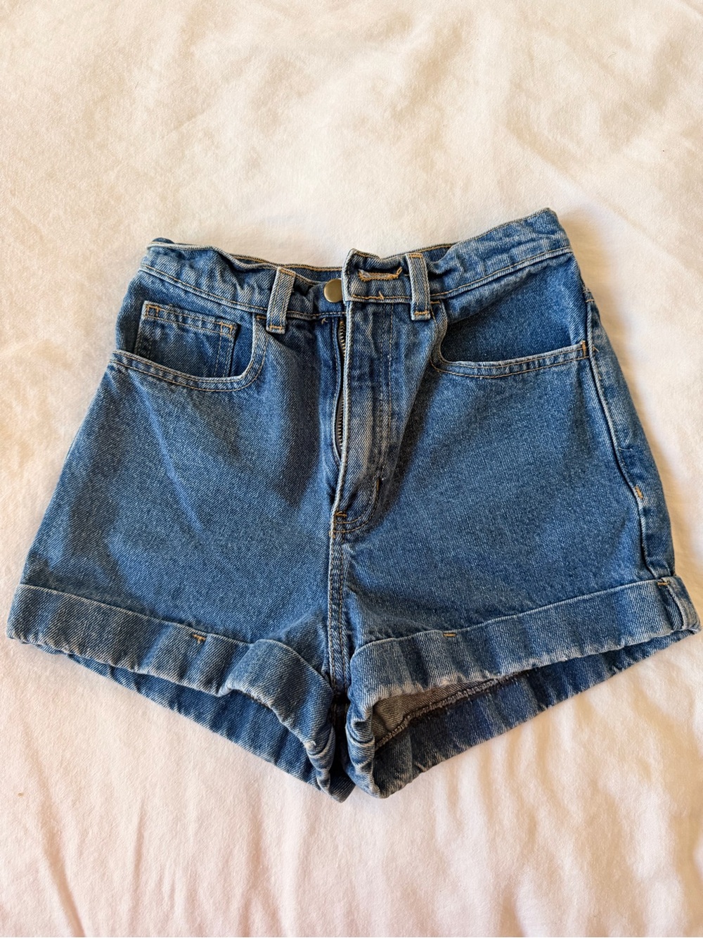 American Apparel Medium Blue High-Rise Denim Shorts